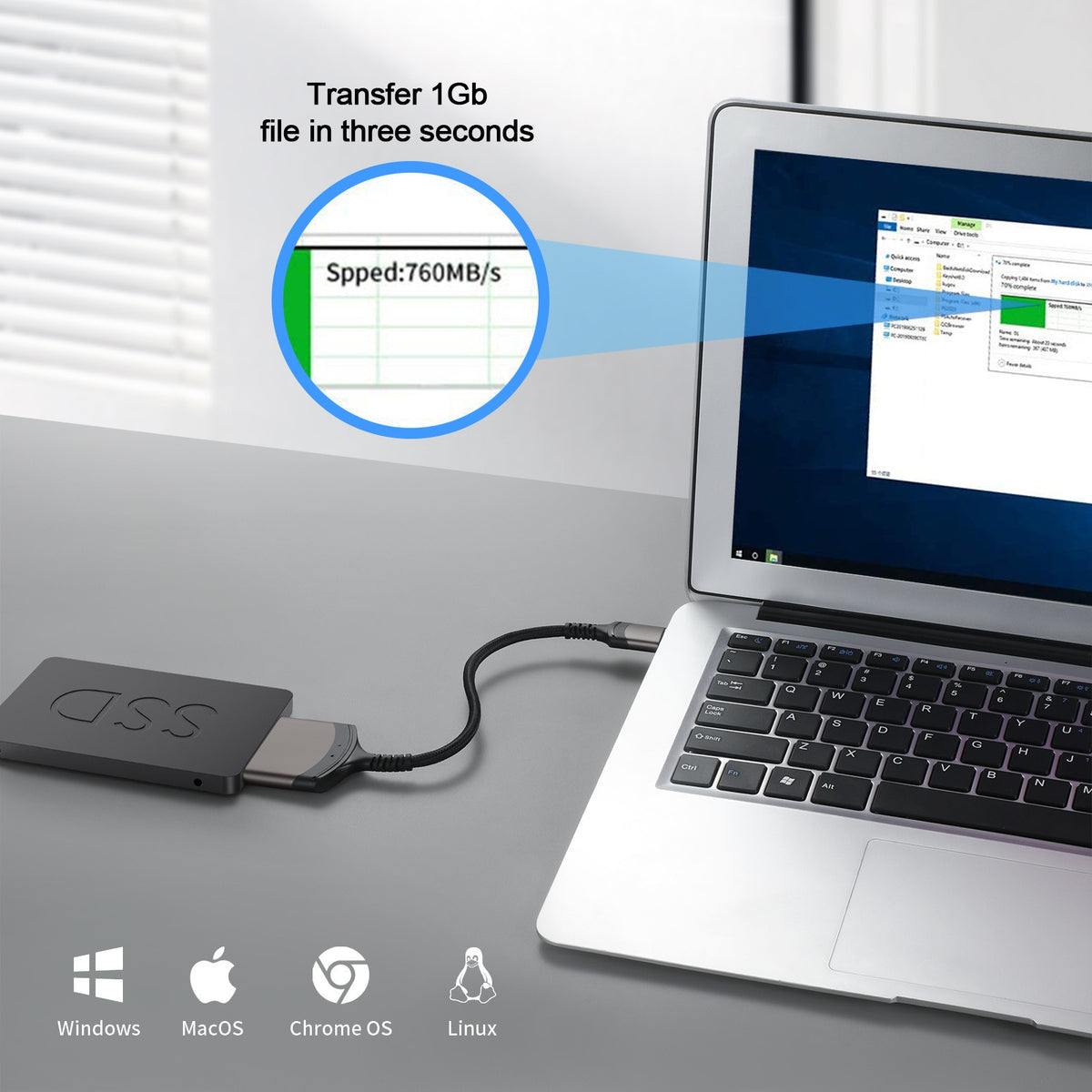 eprolo Type-C to SATA hard drive adapter cable for 2.5-inch portable SSD with USB aluminum alloy shell, easy drive connection