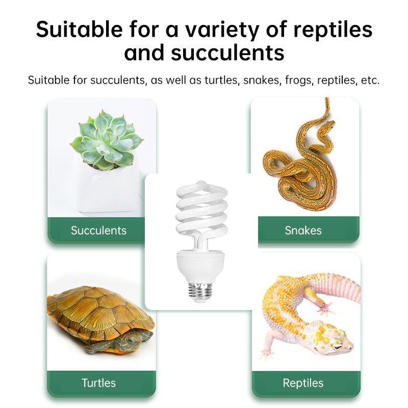 Eprolo UVB 5.0 reptile heating lamp with 13W and 26W UVB rays, calcium-enriched bulb for turtles, lizards, and snakes.