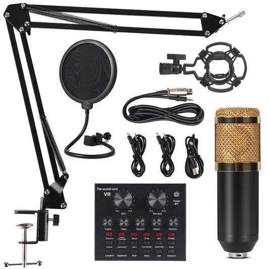 Eprolo V8 professional sound card for streaming, podcasting, and recording, featuring audio interface and voice changer capabilities.