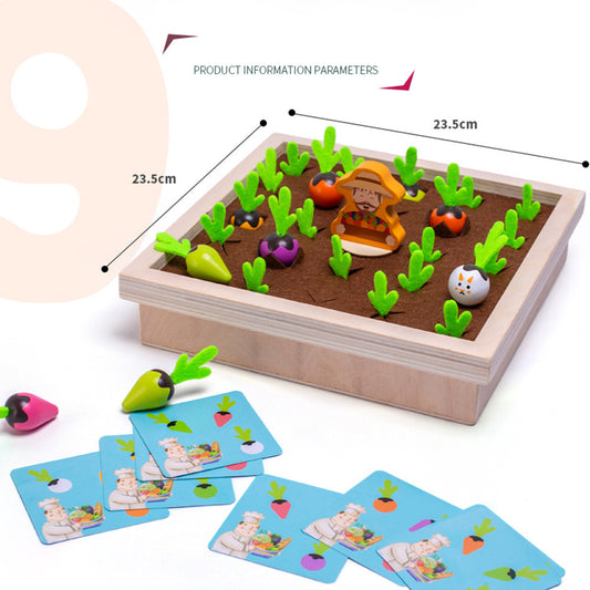 Wooden vegetable-themed memory chess game by eprolo featuring farm radish illustrations for children's educational play and early learning.