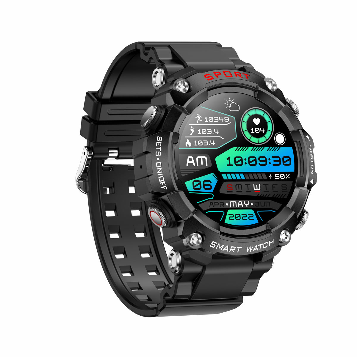 eprolo T96 Smart Watch with vinyl strap, Bluetooth TWS 2-in-1, HD call recording, local playback, and health monitoring features.