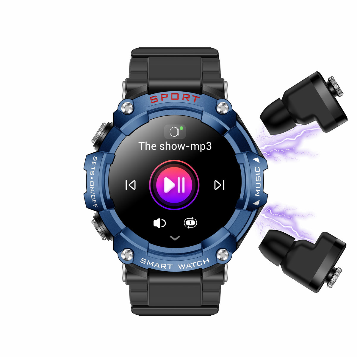 Eprolo T96 Smart Watch with vinyl strap, Bluetooth TWS 2-in-1, HD call recording, local playback, and health monitoring features.