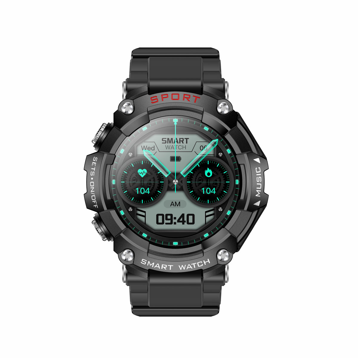 Eprolo T96 Smart Watch with vinyl strap, Bluetooth HD calls, call recording, local playback, and health monitoring features.