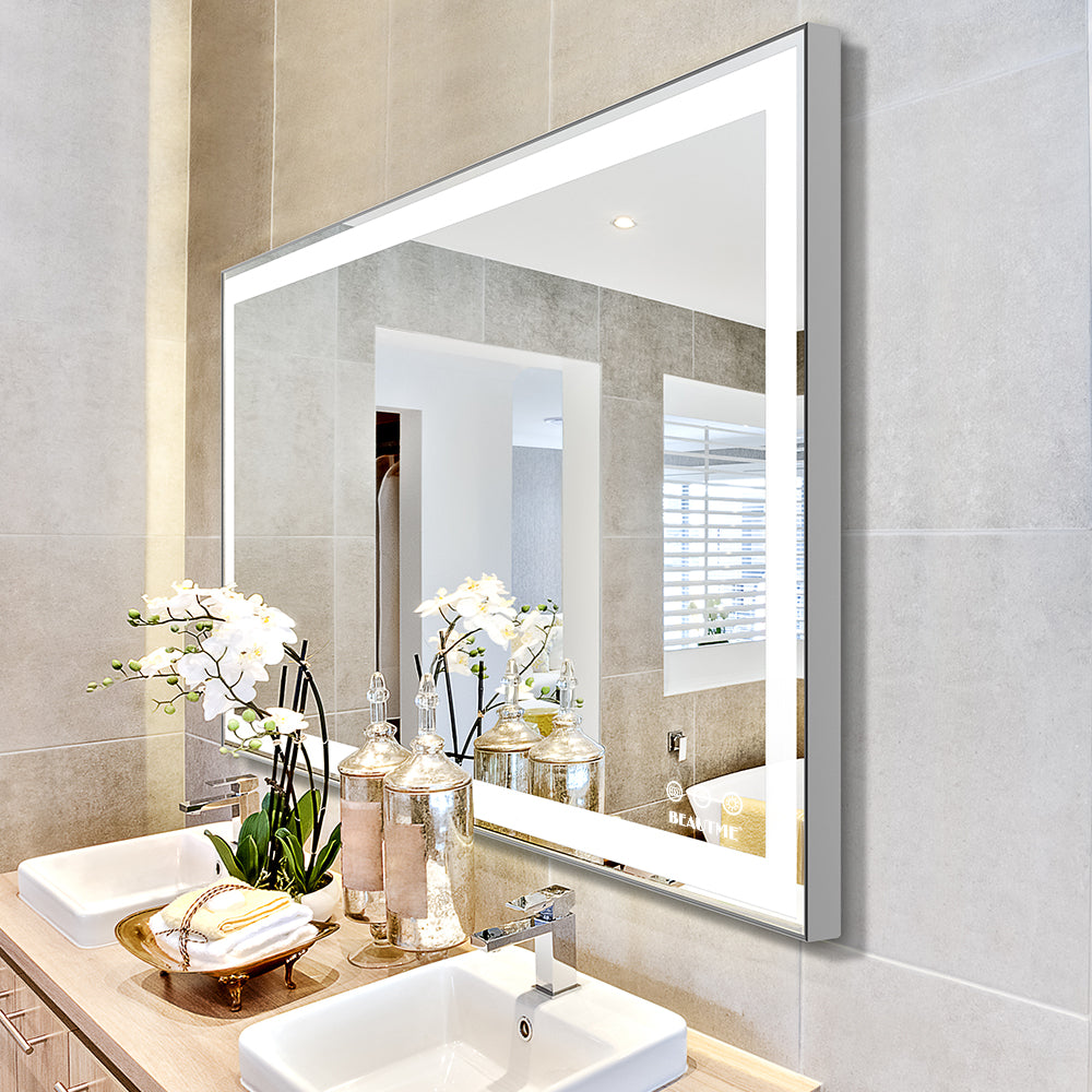 Eprolo 48x24 inch LED bathroom makeup mirror with anti-fog, wall-mounted, adjustable lighting, touch switch, and memory function.