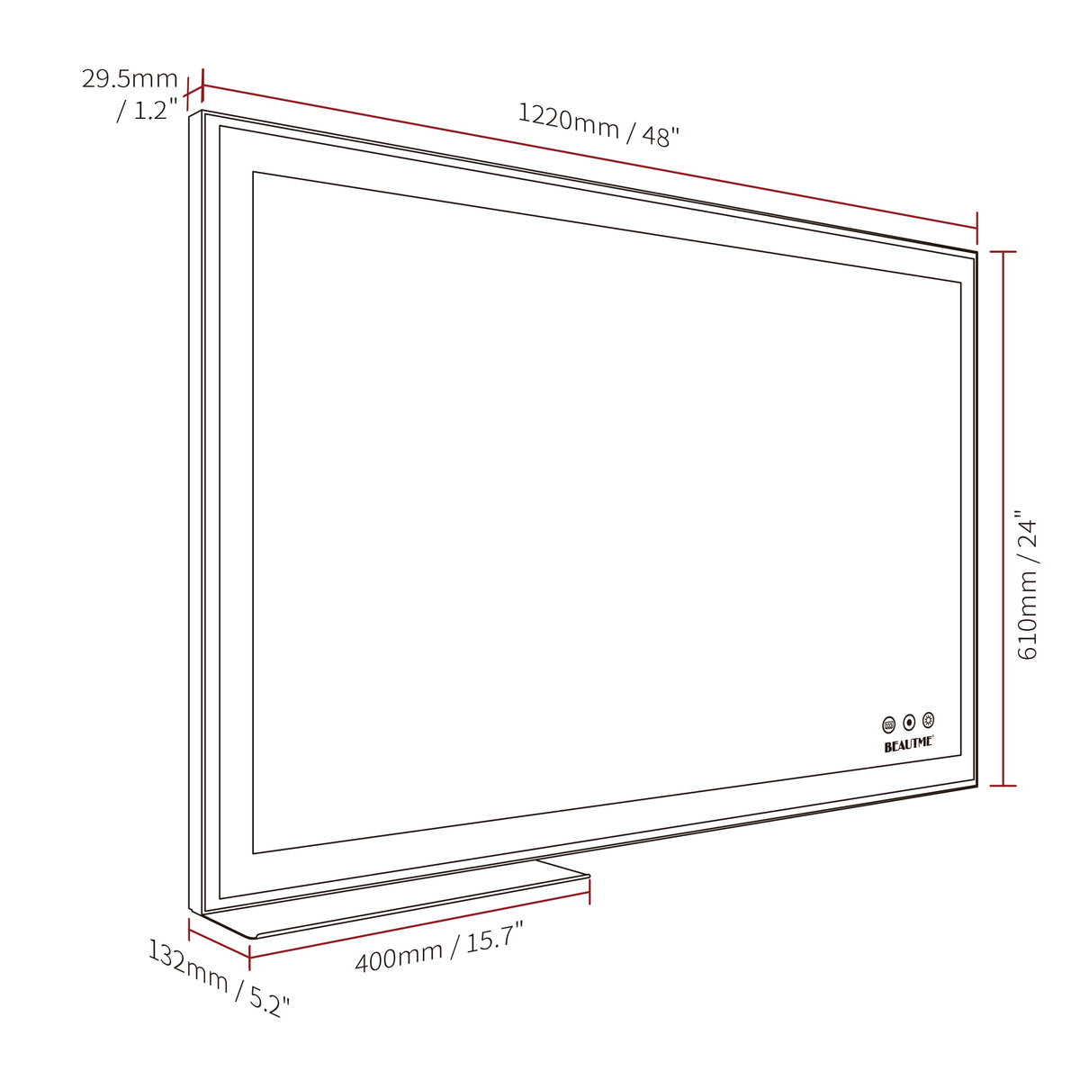 Eprolo 48x24 inch LED bathroom makeup mirror wall-mounted with adjustable lighting, anti-fog, touch switch, and memory function.