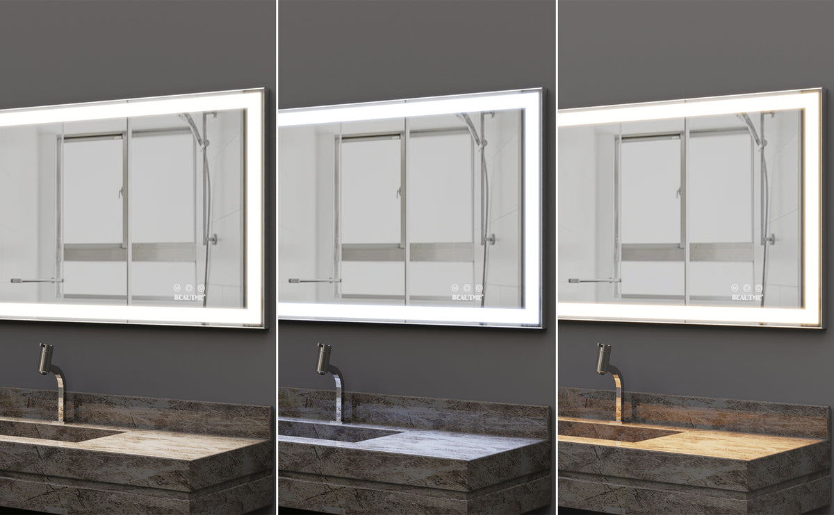 Eprolo 48x24 inch LED bathroom makeup mirror wall-mounted with adjustable lighting, anti-fog, touch switch, and memory features