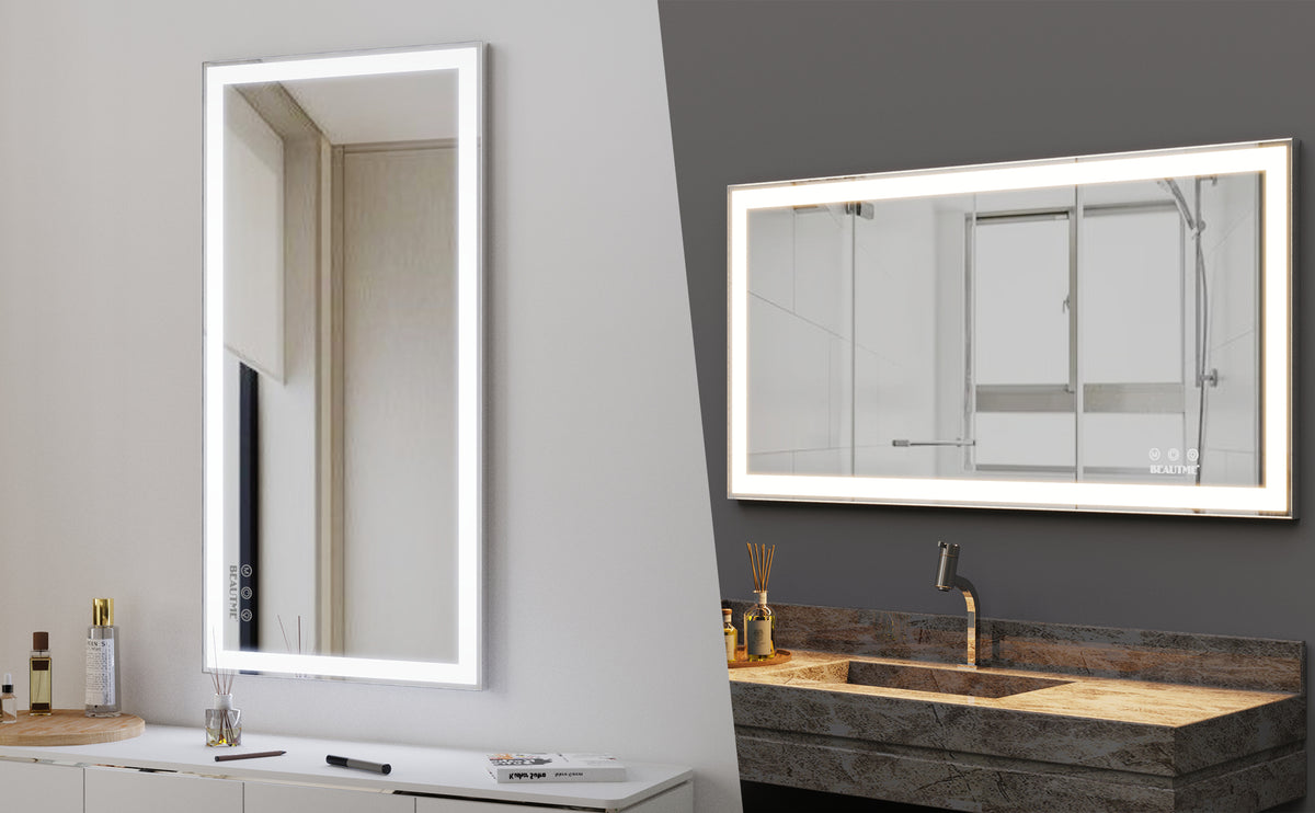 Eprolo 48x24 inch LED bathroom makeup mirror wall mounted with adjustable lighting, anti-fog, touch switch, and memory function