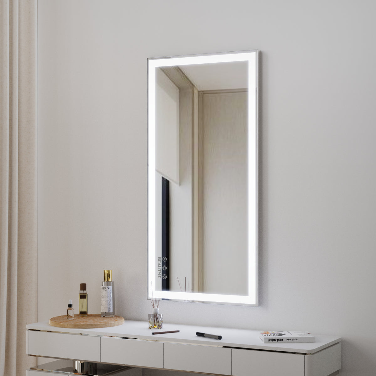 Eprolo 48x24 inch LED bathroom makeup mirror with anti-fog, wall mount, adjustable lighting, touch switch, and memory function