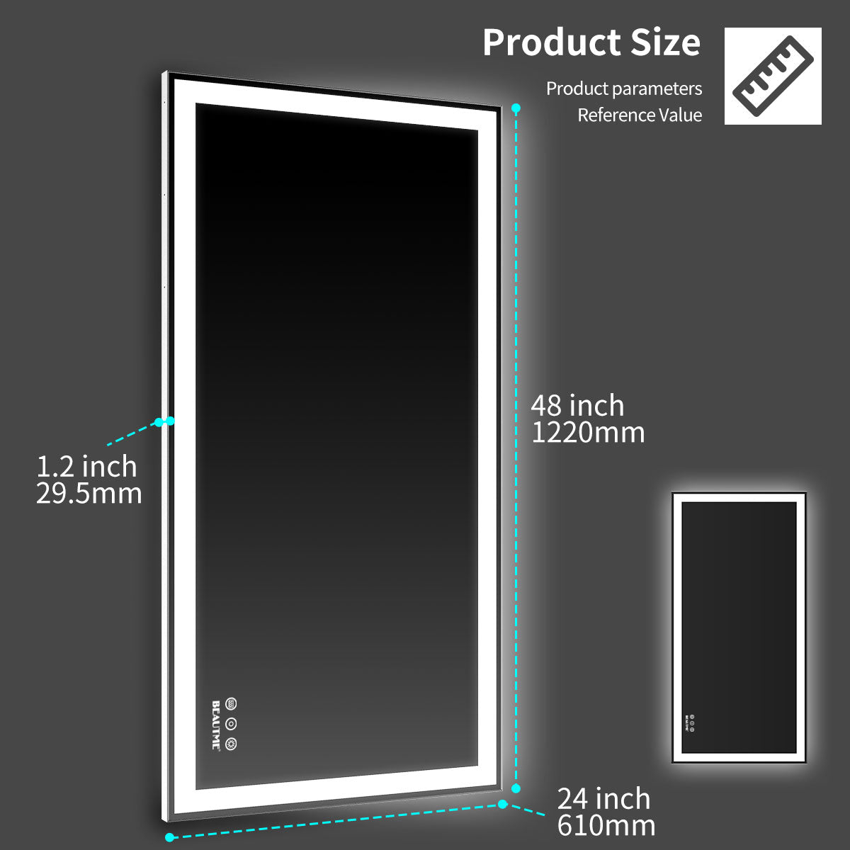 Eprolo 48x24 inch LED bathroom makeup mirror with wall mount, adjustable lighting, anti-fog, touch switch, and memory function.