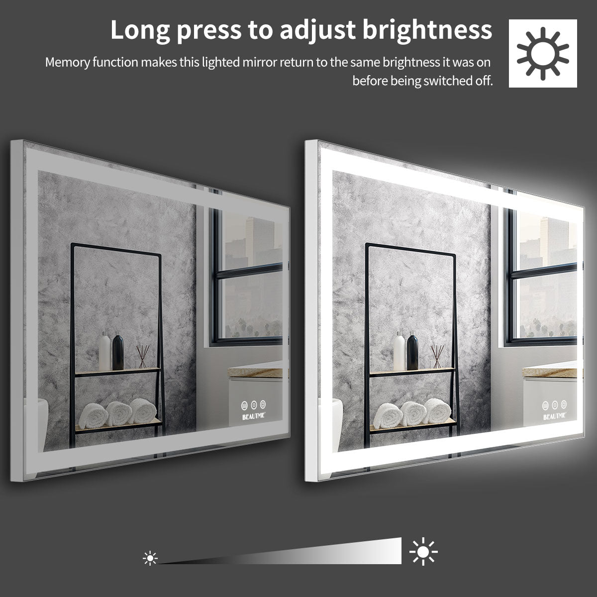 Eprolo 48x24 inch LED bathroom makeup mirror wall-mounted with adjustable lights, anti-fog, touch switch, and memory function