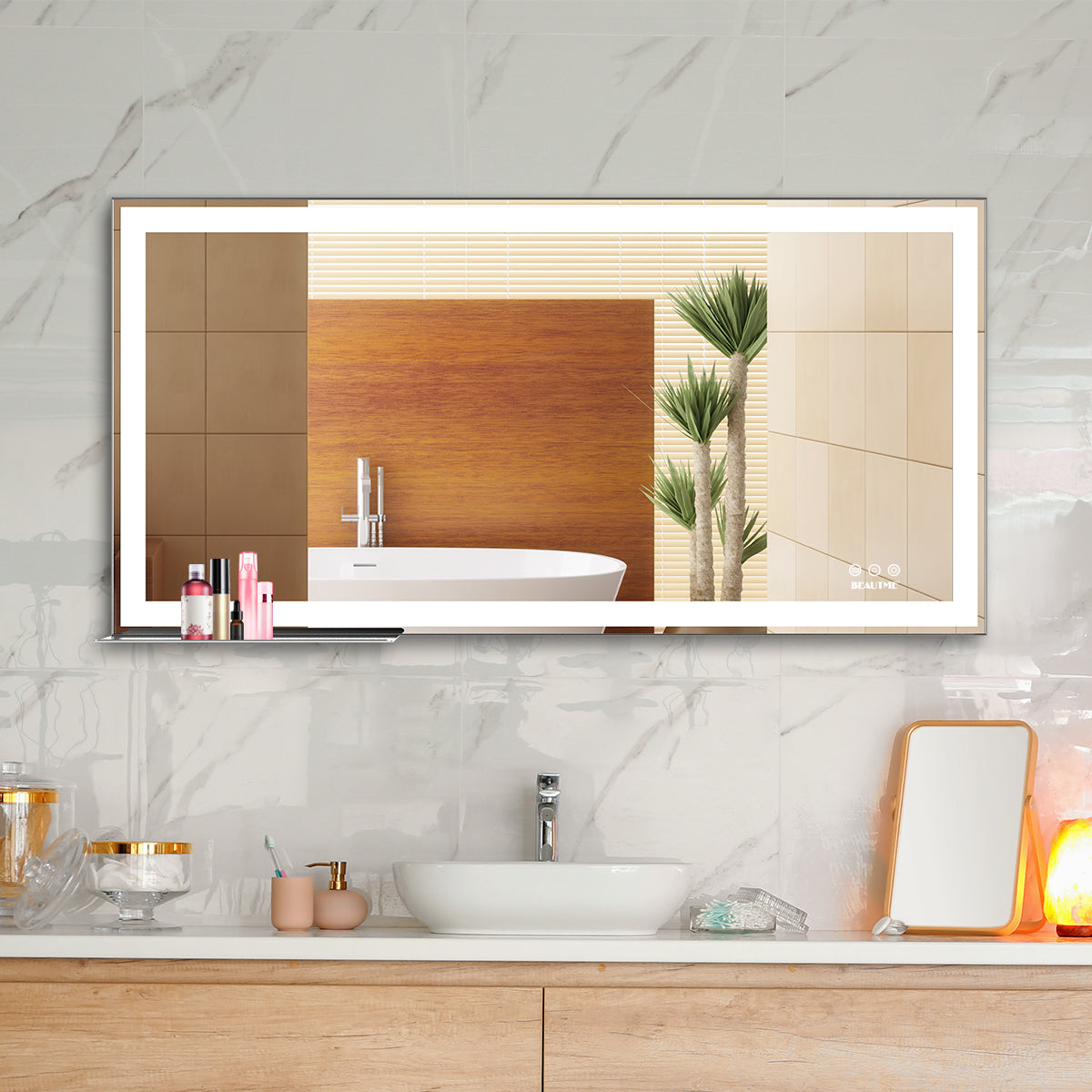 Eprolo 48x24 inch LED bathroom makeup mirror wall-mounted with adjustable lights, anti-fog, touch switch, and memory function.
