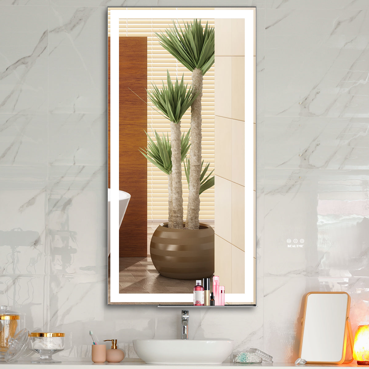 Eprolo 48x24 inch LED bathroom makeup mirror wall mounted with adjustable lighting, anti-fog, touch switch, and memory function
