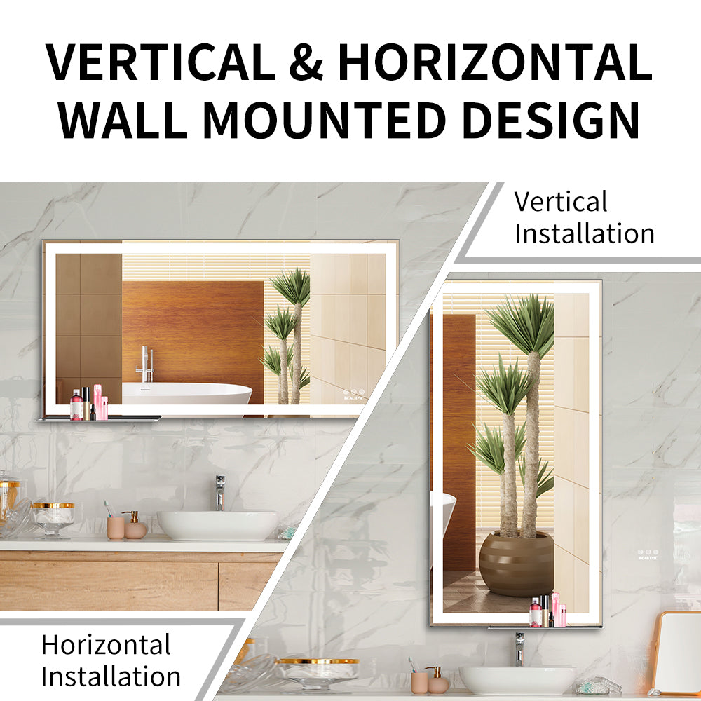 Eprolo 48x24 inch LED bathroom makeup mirror wall mounted with adjustable light, anti-fog, touch switch, and memory feature.