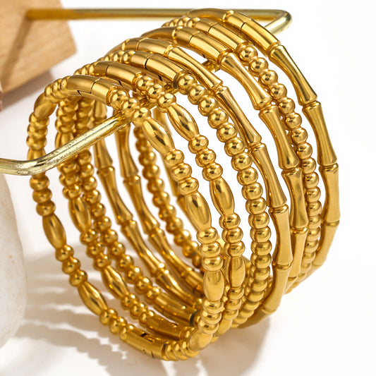 Fashion bamboo titanium steel bracelet for women, stylish summer jewelry featuring stainless steel and retro bamboo design.