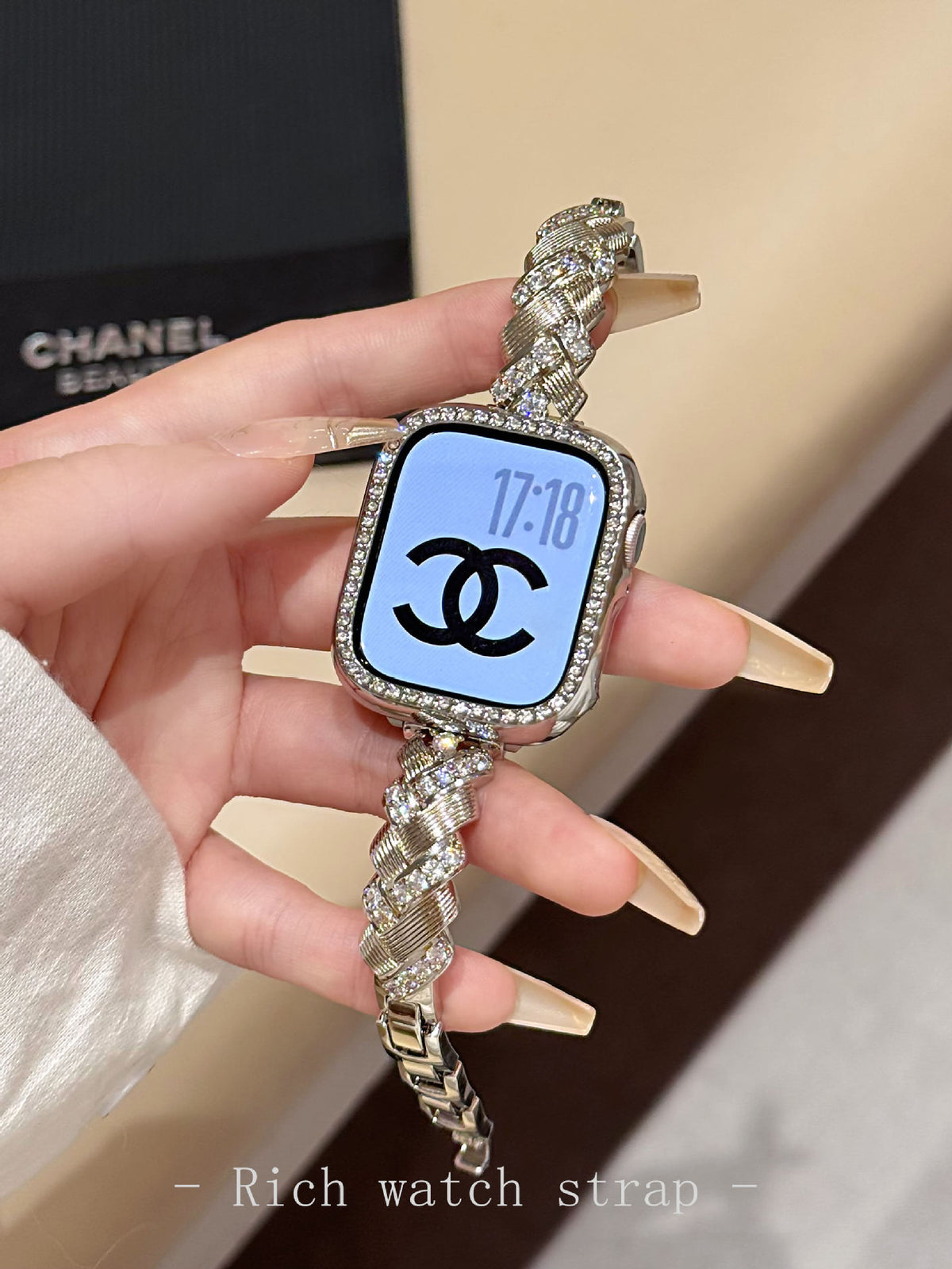 Wheat spike diamond-encrusted metal starlight watch band for Apple Watch, designed for women, by eprolo.