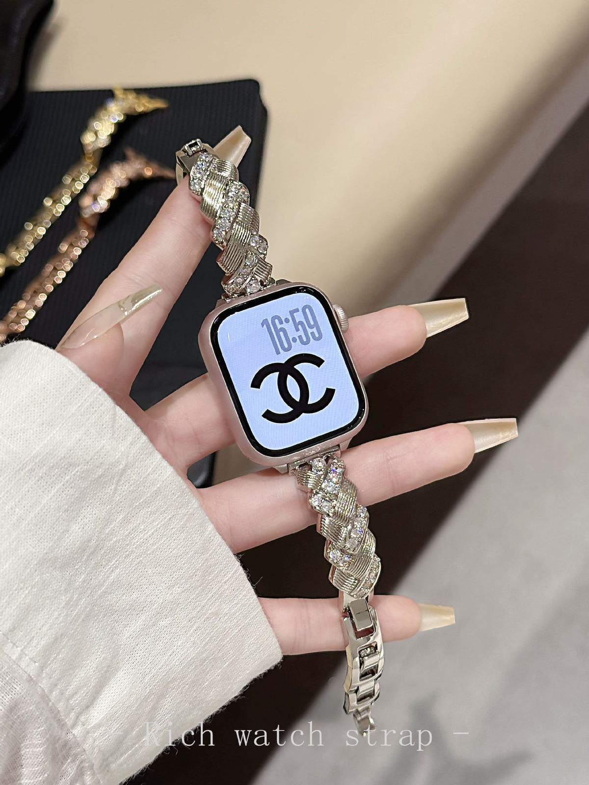 Diamond-encrusted wheat spike metal watch band for Apple Watch, elegant and stylish accessory for women by eprolo.