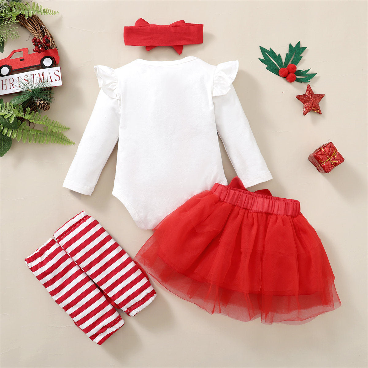 Eprolo girls' Christmas dress set with festive red and green patterns, featuring a cute holiday-themed design.