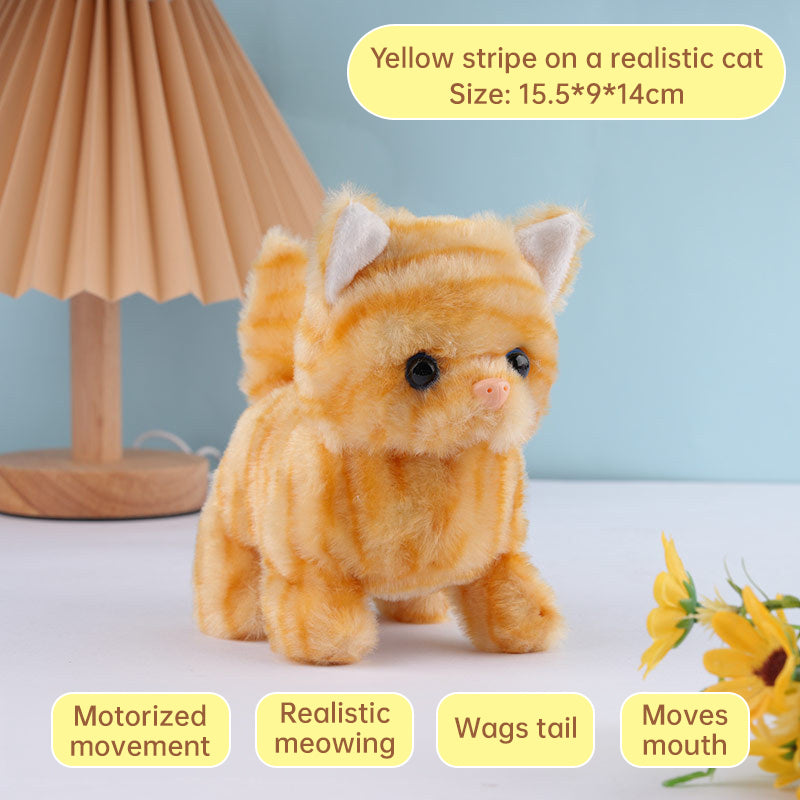 Realistic electronic cat toy by eprolo with walking and barking actions to keep pets active and entertained.