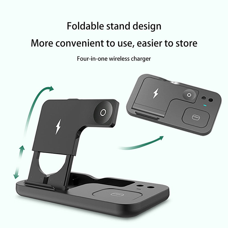eprolo 15W fast charge 4-in-1 Qi wireless charging dock station for iPhone 12 Pro Max, Apple Watch, and AirPods Pro.