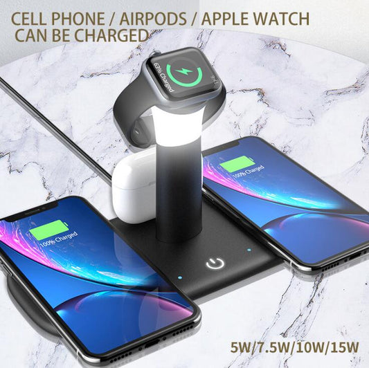 eprolo 15W Qi fast wireless charger station with light lamp for iPhone 12, 11, XR, X, 8, Apple Watch, AirPods Pro, and iWatch
