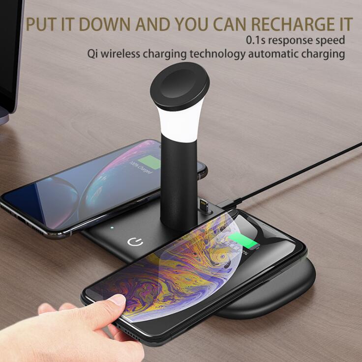 eprolo 15W Qi fast wireless charger with light lamp dock for iPhone 12, 11, XR, X, iWatch, AirPods Pro 5-in-1 charging station