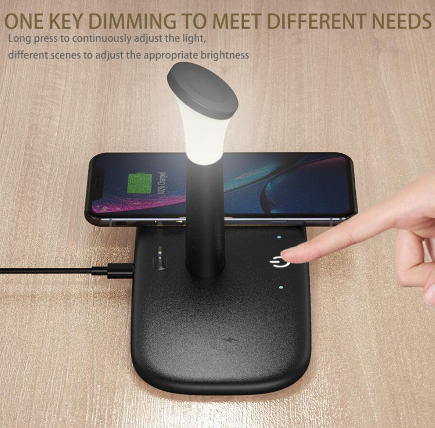 Eprolo 15W Qi fast wireless charger station with light lamp for iPhone 12, 11, XR, X, iWatch, AirPods Pro, and Apple Watch.