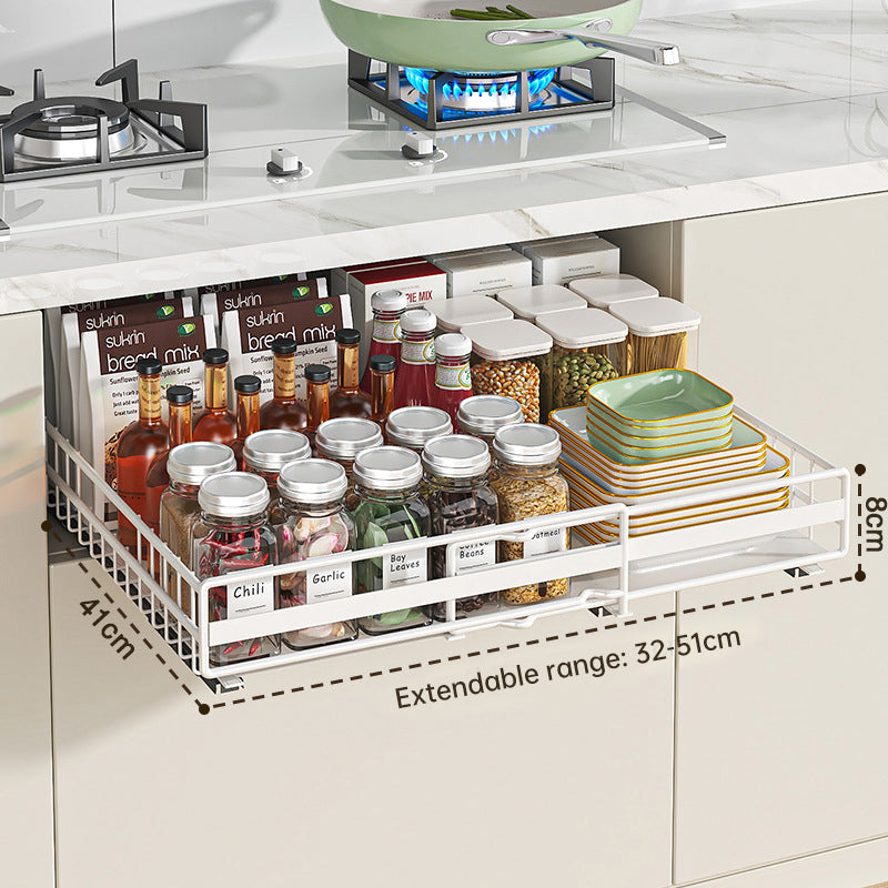 eprolo no drill pull out spice rack with adjustable slide-out shelves in a kitchen cabinet for organized spice storage