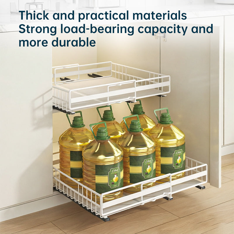 eprolo no drill pull out spice rack with adjustable slide-out shelf in a kitchen cabinet, shown in a two-pack setup.