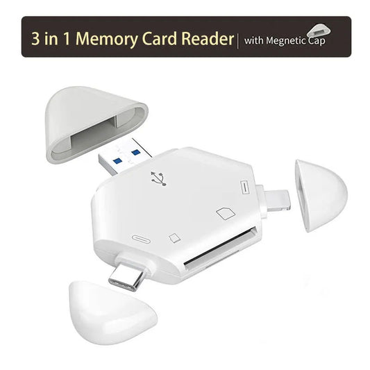 eprolo 3-in-1 memory card reader with triangle magnetic cap supporting TF and SD cards for PC, laptop, MacBook, and smartphones