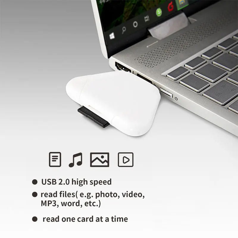eprolo 3-in-1 memory card reader with triangle magnetic cap supporting TF and SD cards for PC, laptop, MacBook, and smartphones