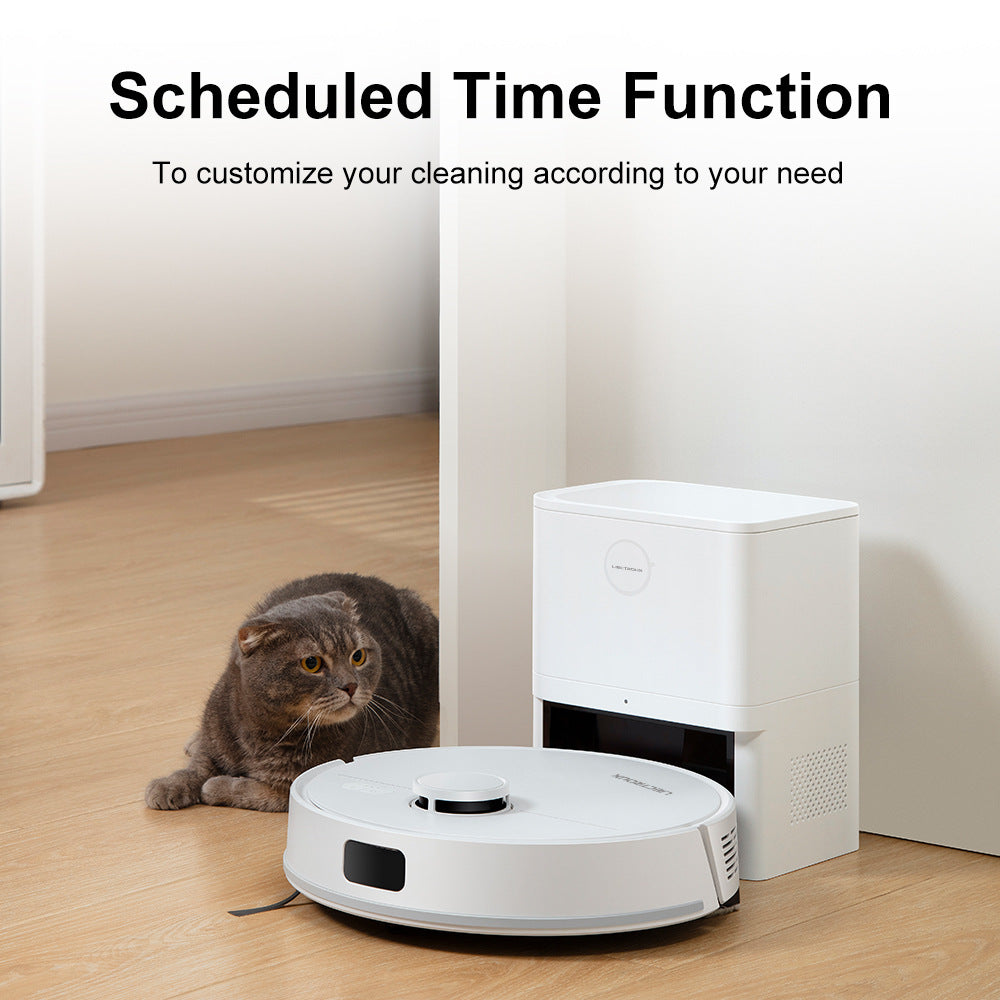 Eprolo intelligent 3-in-1 vacuum cleaner with automatic dust collection, washing, sweeping, and mopping functions, shown in operation.