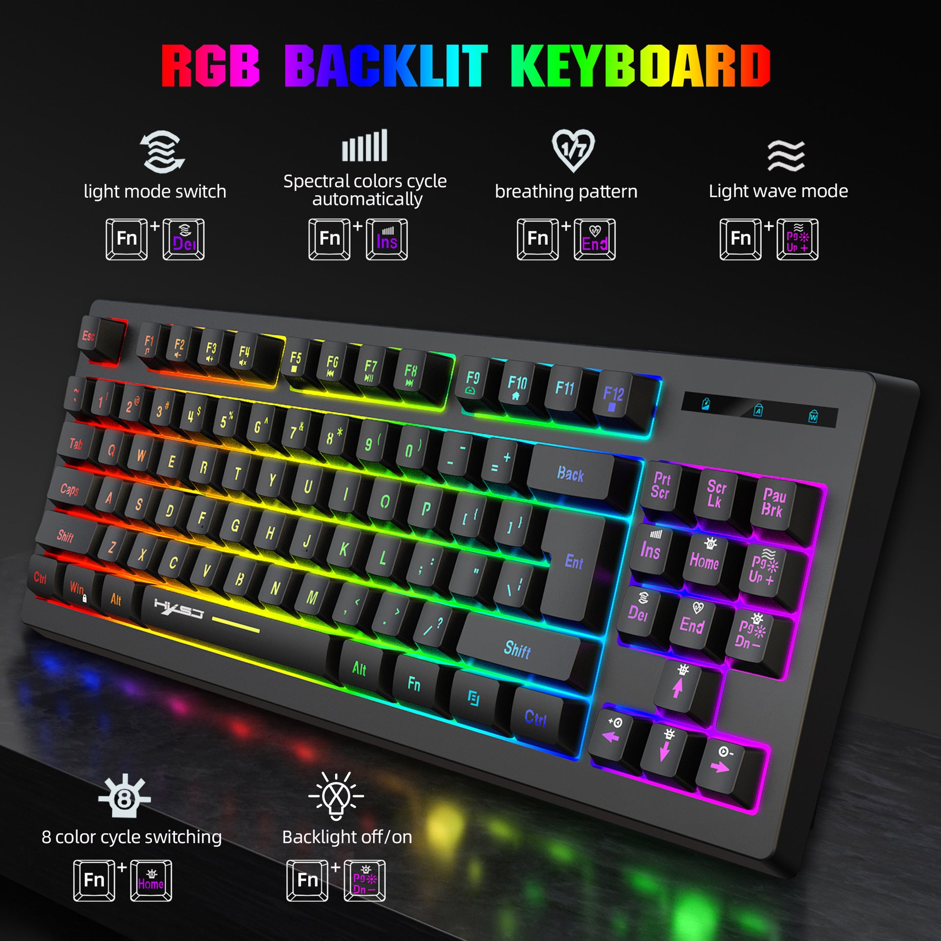 87 key wireless 2.4G film keyboard RGB backlit wireless keyboard - American Smart