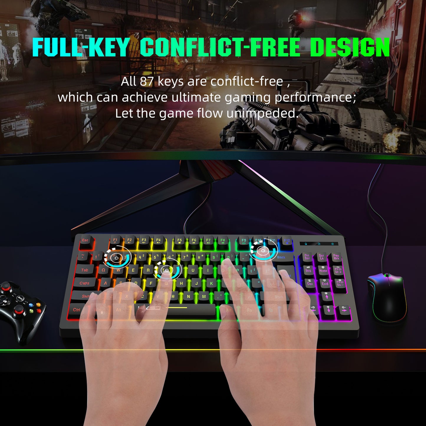 87 key wireless 2.4G film keyboard RGB backlit wireless keyboard - American Smart