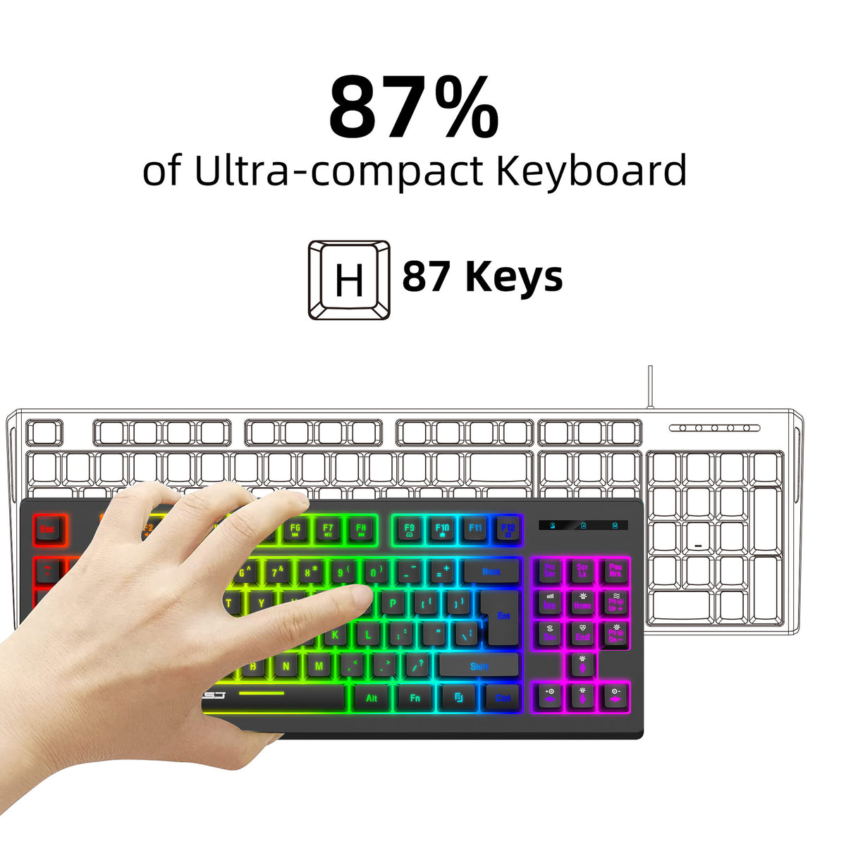 87 key wireless 2.4G film keyboard RGB backlit wireless keyboard - American Smart