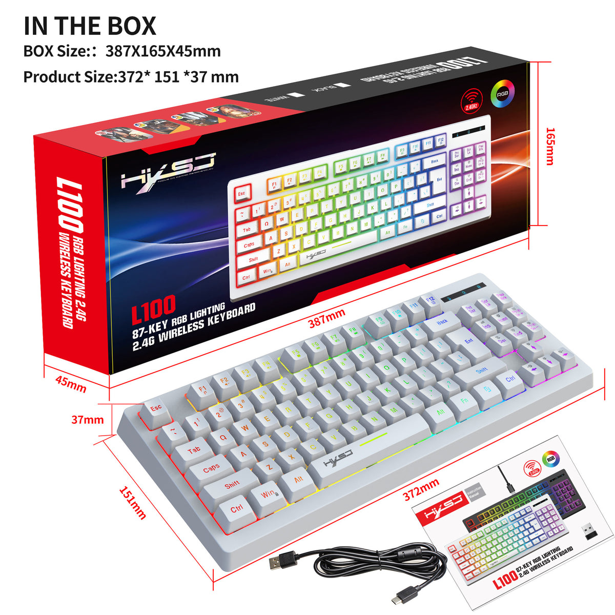 87 key wireless 2.4G film keyboard RGB backlit wireless keyboard - American Smart