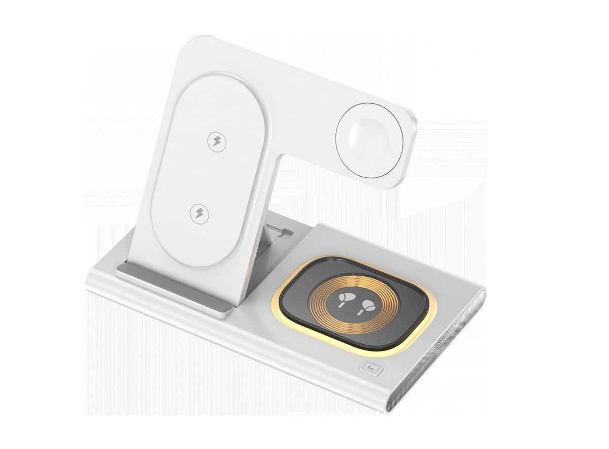 eprolo 3-in-1 wireless charger supporting fast charging with multifunctional design, shown in sleek black with device placement.