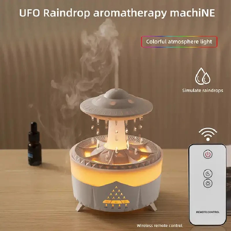 Eprolo Rain Drop Air Humidifier and essential oil diffuser with 7 color LED lights, ultrasonic mist, remote, and USB power.
