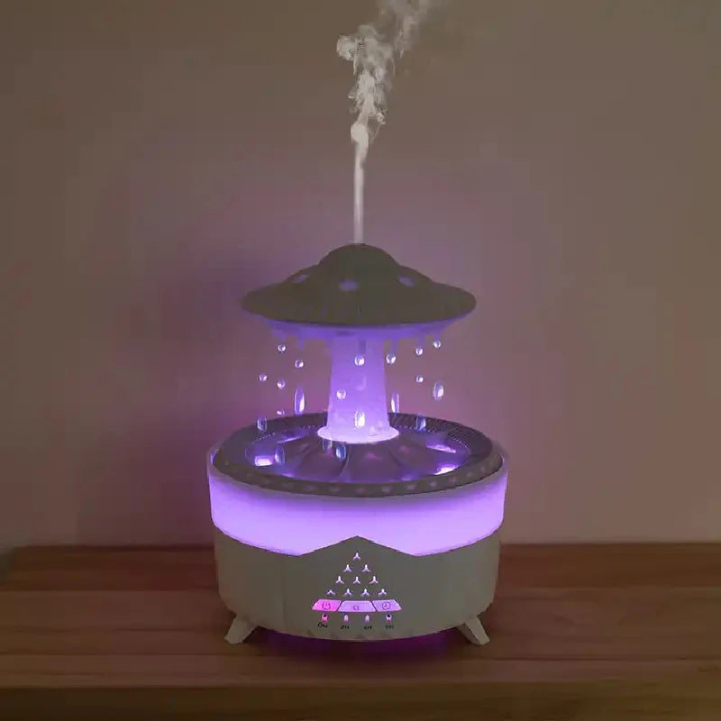 eprolo Rain Drop Air Humidifier and essential oil diffuser with 7-color LED lights, ultrasonic mist, remote, and USB power.