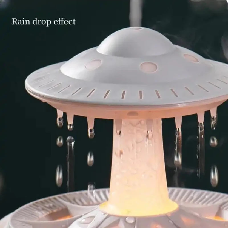 Eprolo Rain Drop Air Humidifier and Essential Oil Diffuser with 7-color LED lamp, ultrasonic mist, remote control, and USB power.