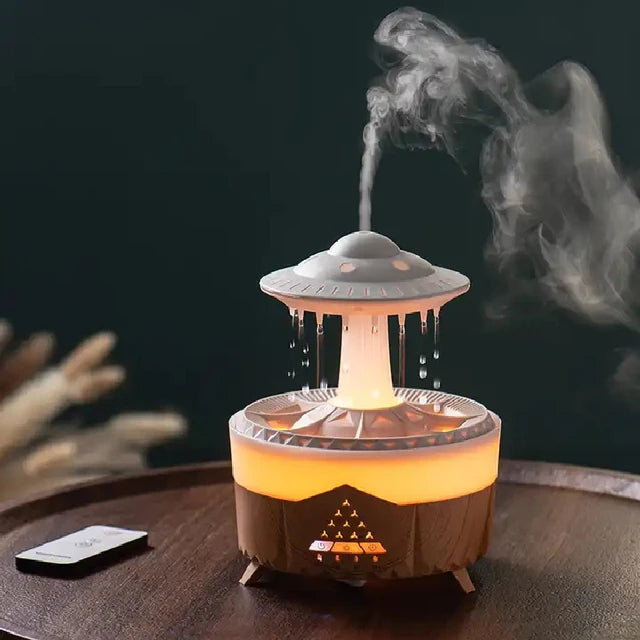 Eprolo Rain Drop Air Humidifier and Essential Oil Diffuser with 7 LED colors, ultrasonic mist, remote, and USB power.
