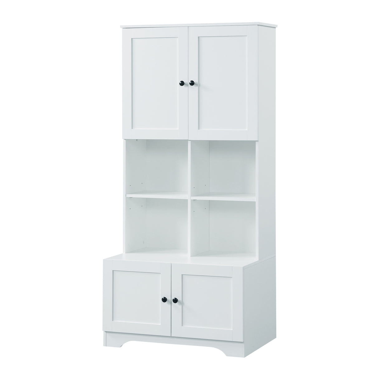 Bathroom storage cabinet, 4-door independent cabinet, adjustable shelf, open multi-layer shelf, white - American Smart