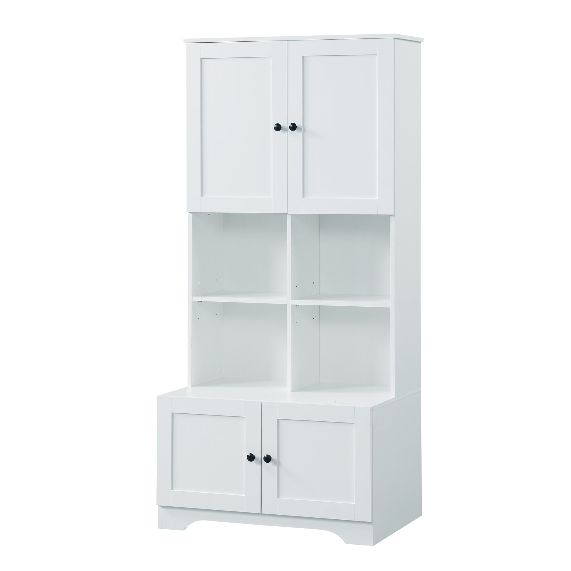 Bathroom storage cabinet, 4-door independent cabinet, adjustable shelf, open multi-layer shelf, white - American Smart