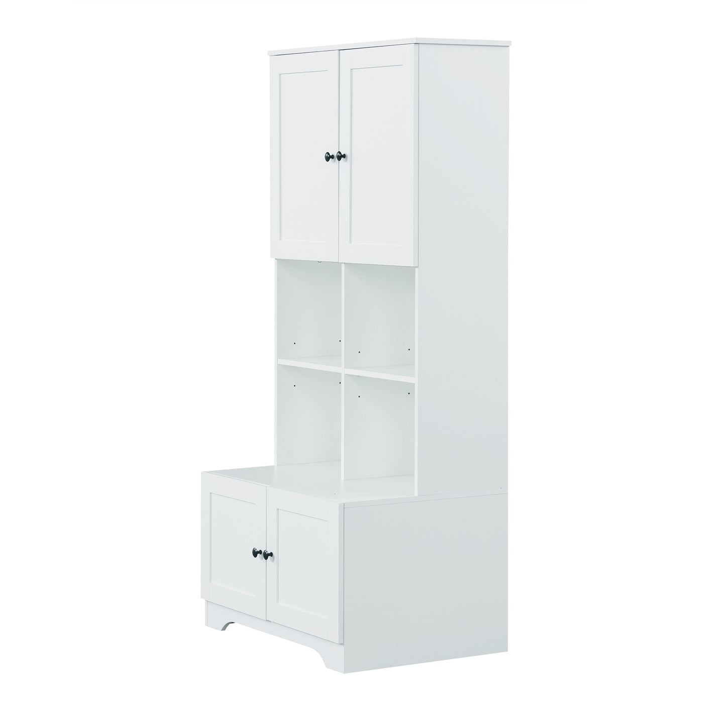 Bathroom storage cabinet, 4-door independent cabinet, adjustable shelf, open multi-layer shelf, white - American Smart