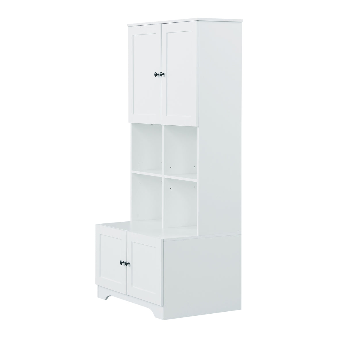 Bathroom storage cabinet, 4-door independent cabinet, adjustable shelf, open multi-layer shelf, white - American Smart