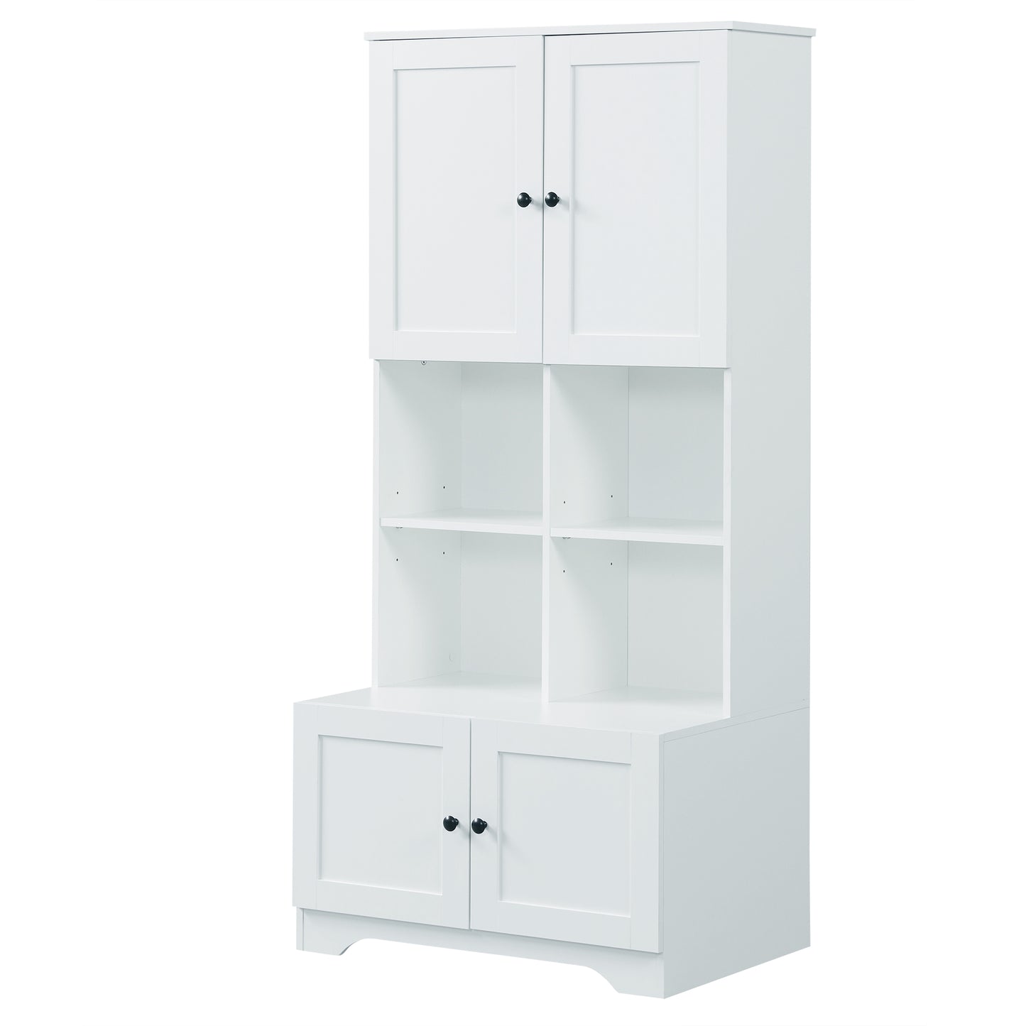 Bathroom storage cabinet, 4-door independent cabinet, adjustable shelf, open multi-layer shelf, white - American Smart