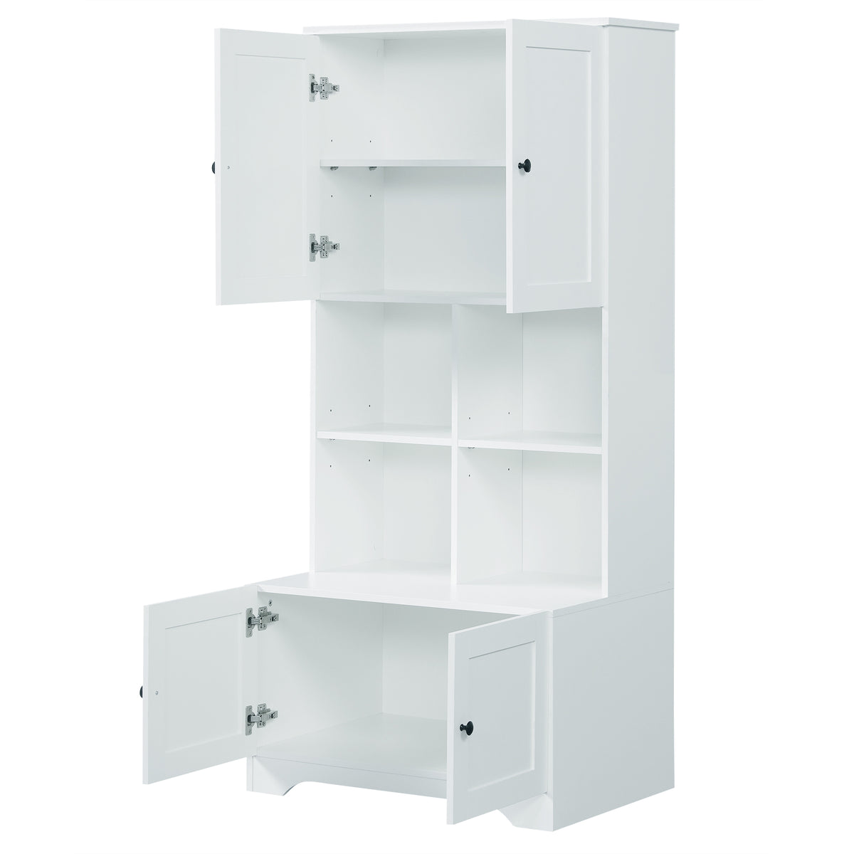 Bathroom storage cabinet, 4-door independent cabinet, adjustable shelf, open multi-layer shelf, white - American Smart
