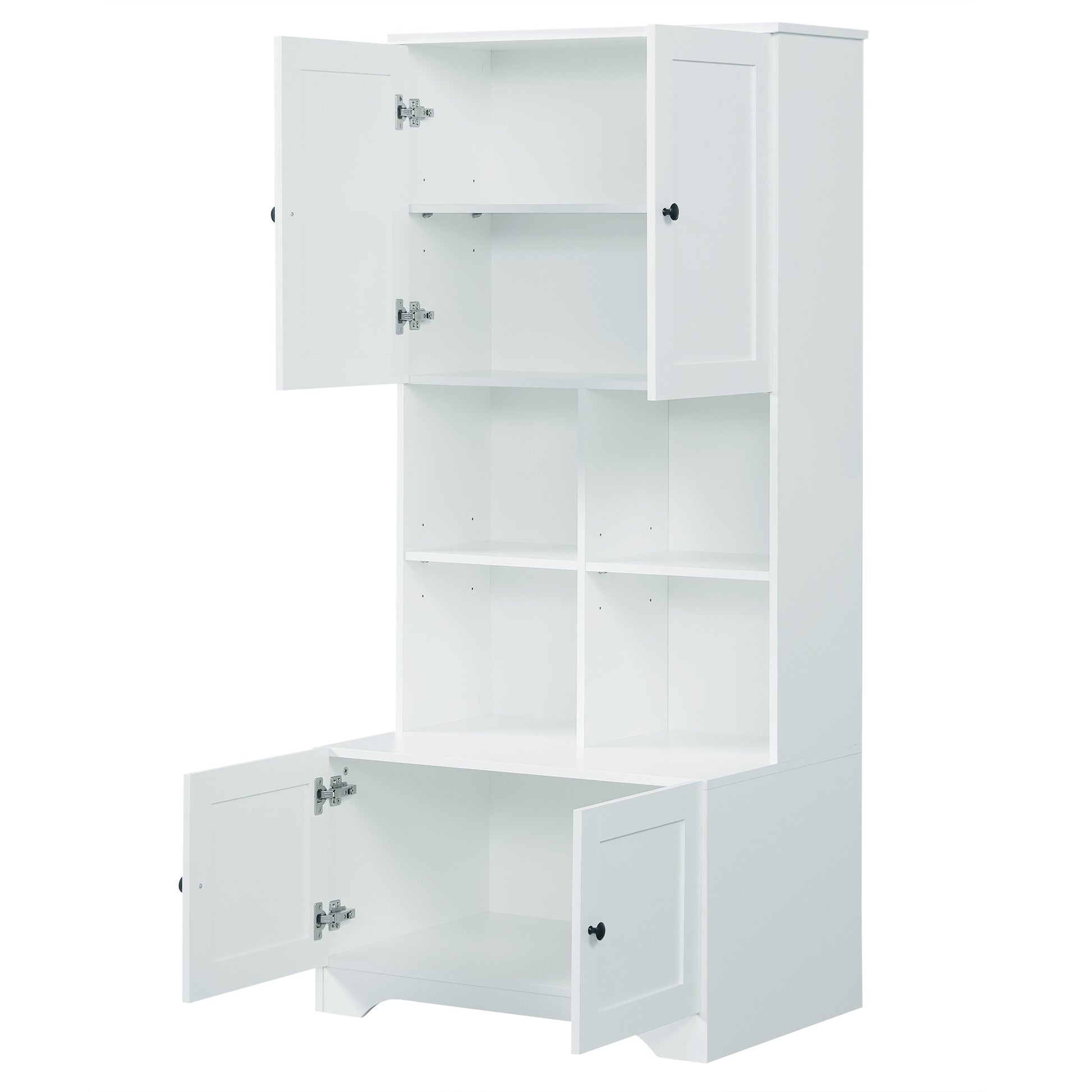 Bathroom storage cabinet, 4-door independent cabinet, adjustable shelf, open multi-layer shelf, white - American Smart