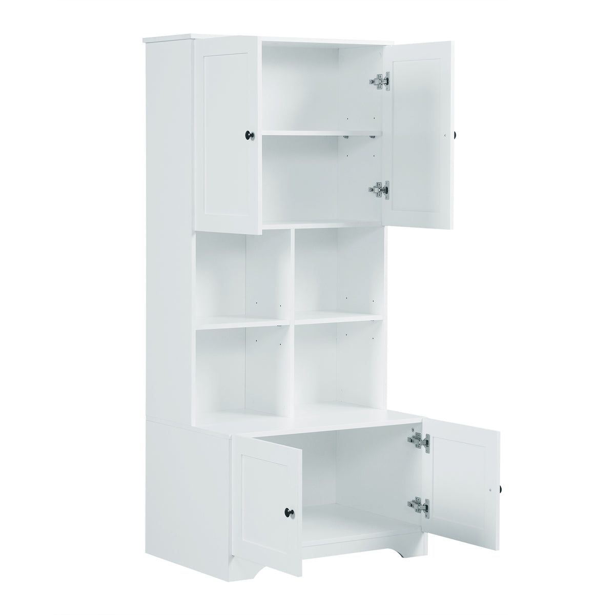 Bathroom storage cabinet, 4-door independent cabinet, adjustable shelf, open multi-layer shelf, white - American Smart