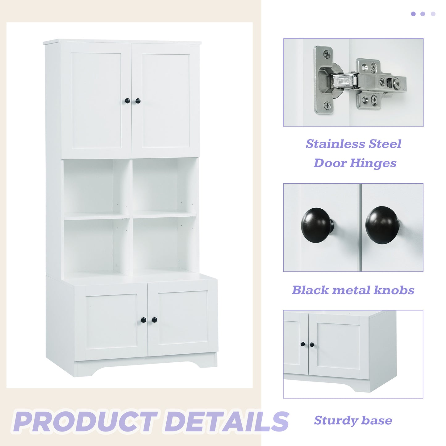 Bathroom storage cabinet, 4-door independent cabinet, adjustable shelf, open multi-layer shelf, white - American Smart
