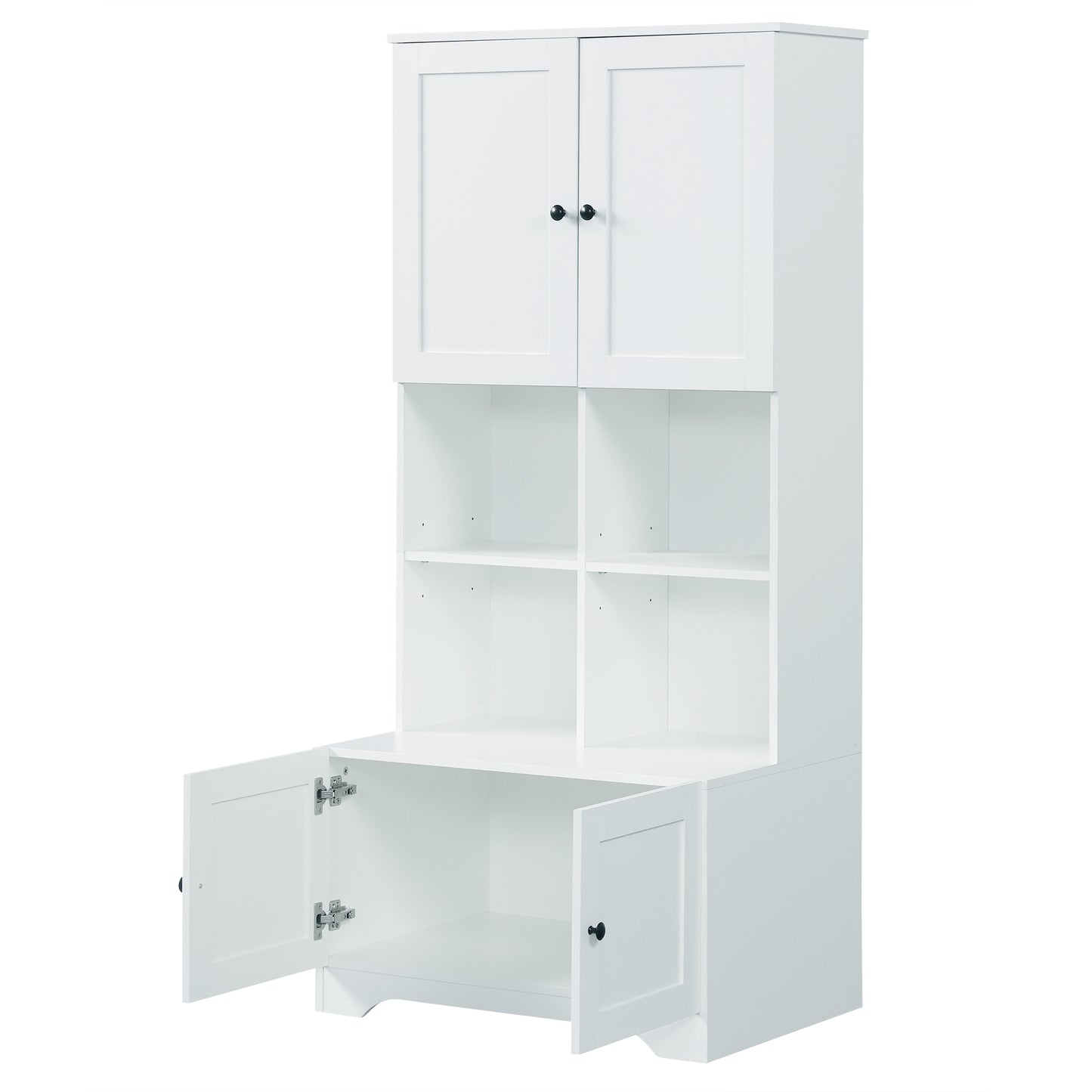 Bathroom storage cabinet, 4-door independent cabinet, adjustable shelf, open multi-layer shelf, white - American Smart